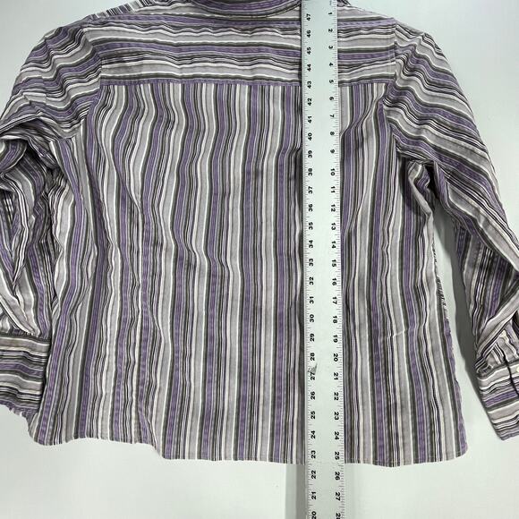 Fred David Top Women Plus 22W Purple Striped Button Up Long Sleeve Cotton Blend - Picture 4 of 6